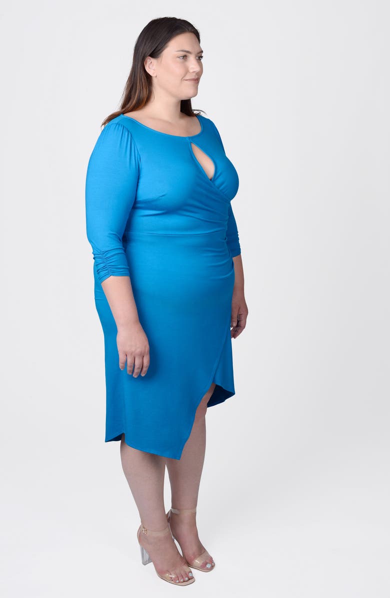 MAYES NYC Lina Keyhole Ruched Faux Wrap Dress, Alternate, color, Blue