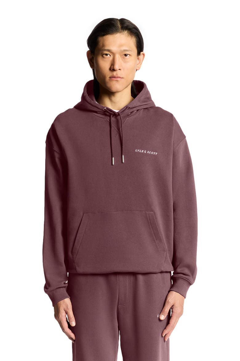 Script Brushback Pullover Hoodie, Alternate, color, Dusky Maroon