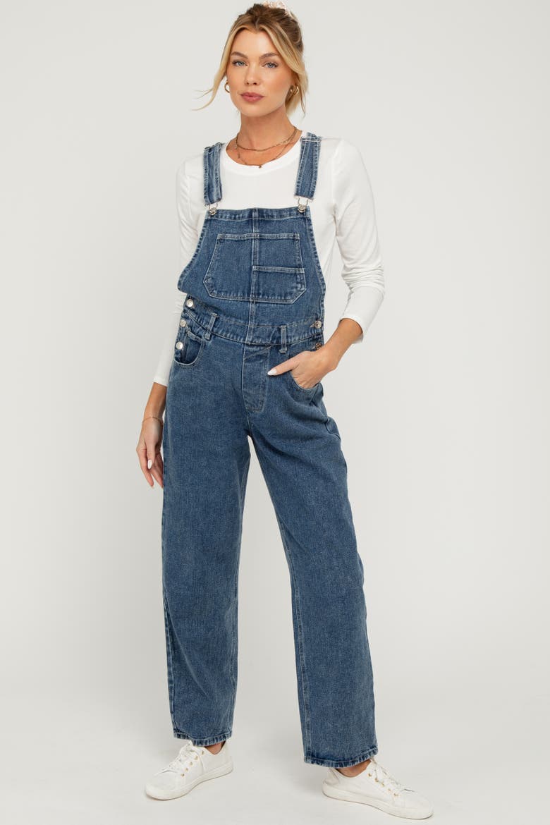 Wash Rolled Cuff Denim Overalls, Alternate, color, Blue