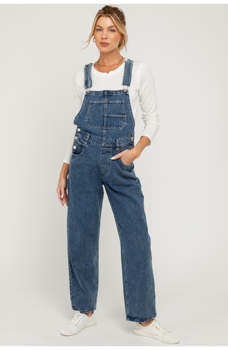 PinkBlush Blue Wash Rolled Cuff Denim Overalls, Alternate, color, Blue