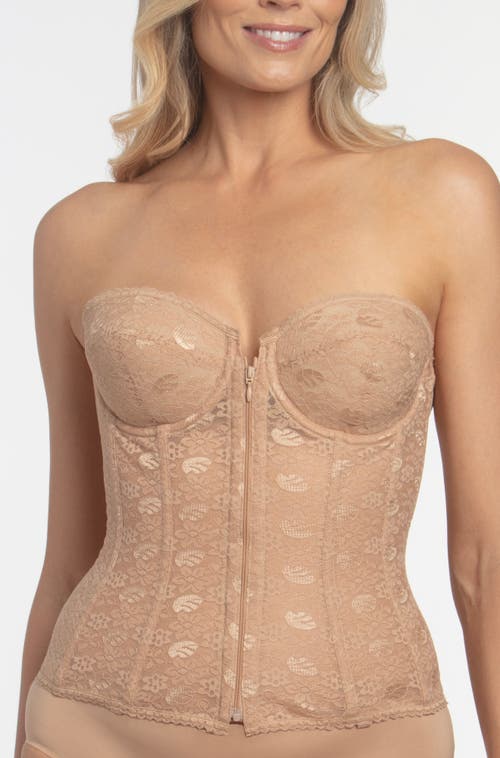 Dominique Intimates Francesca Lace Strapless Front Closure Longline Bridal Bra In Brown