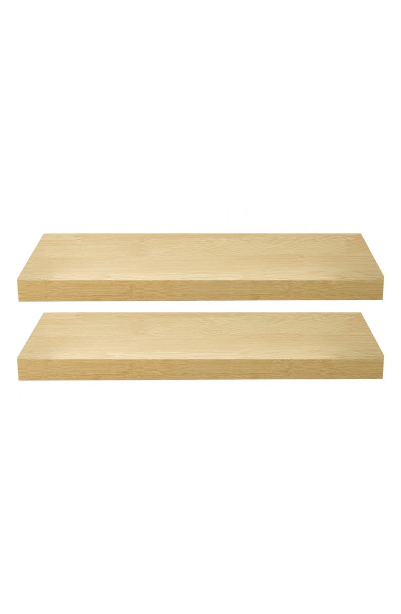 SORBUS Maple Floating Rectangle Wall Shelf - Set of 2, Main, color, Maple Wood