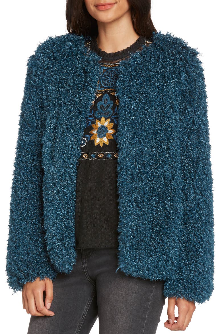 Shaggy Faux Fur Jacket, Main, color, PEACOCK