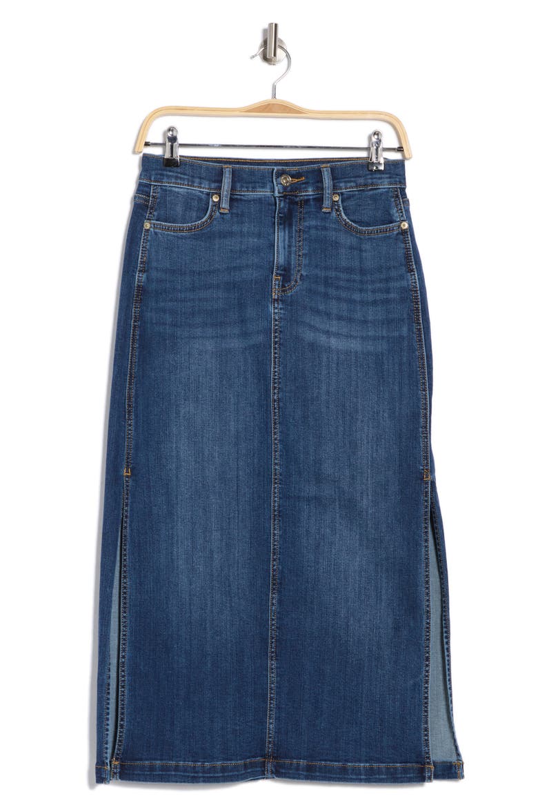 Side Slit Denim Midi Skirt, Alternate, color, LAPIS