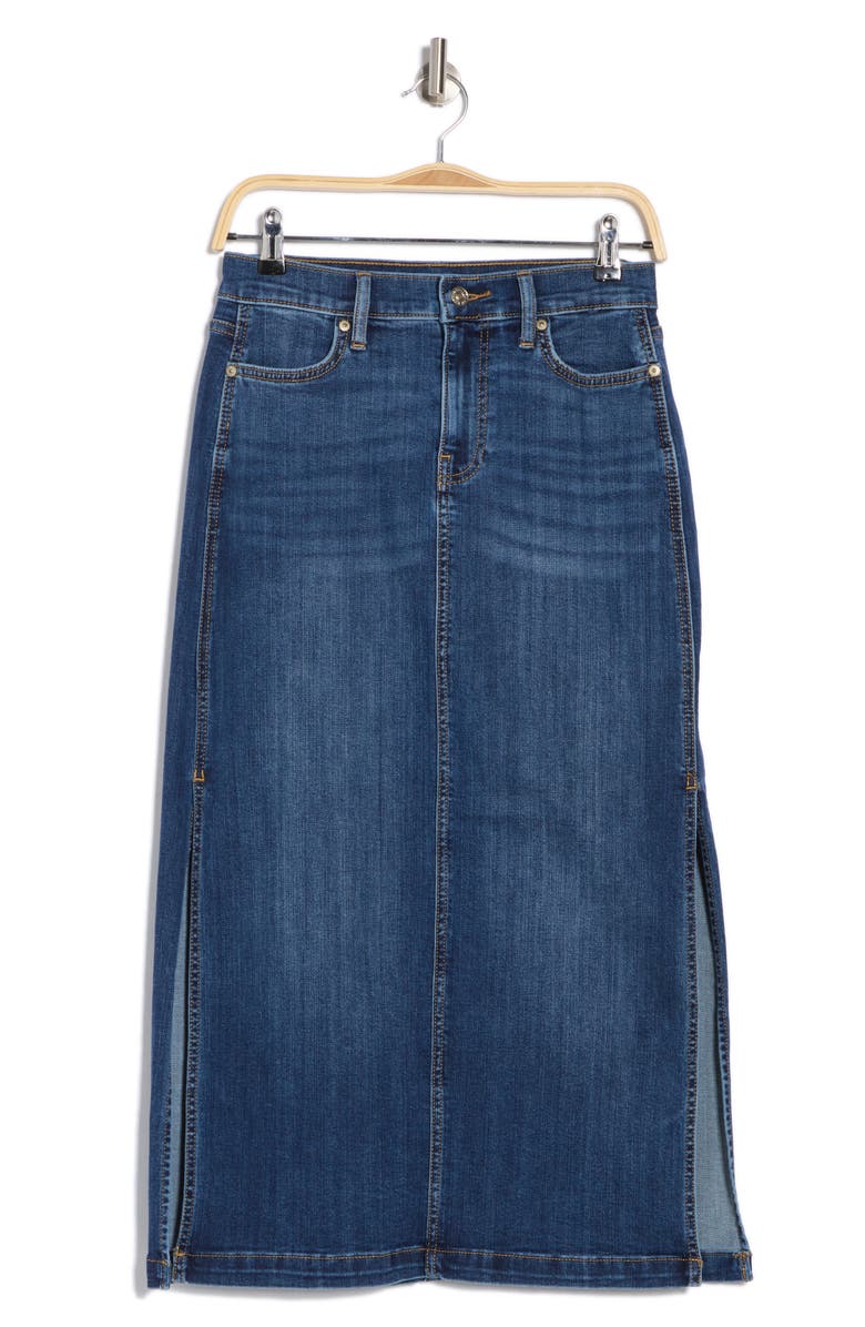 7 For All Mankind Side Slit Denim Midi Skirt, Alternate, color, Lapis