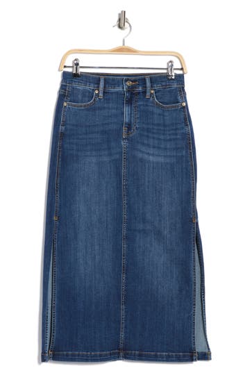7 For All Mankind Side Slit Denim Midi Skirt In Lapis