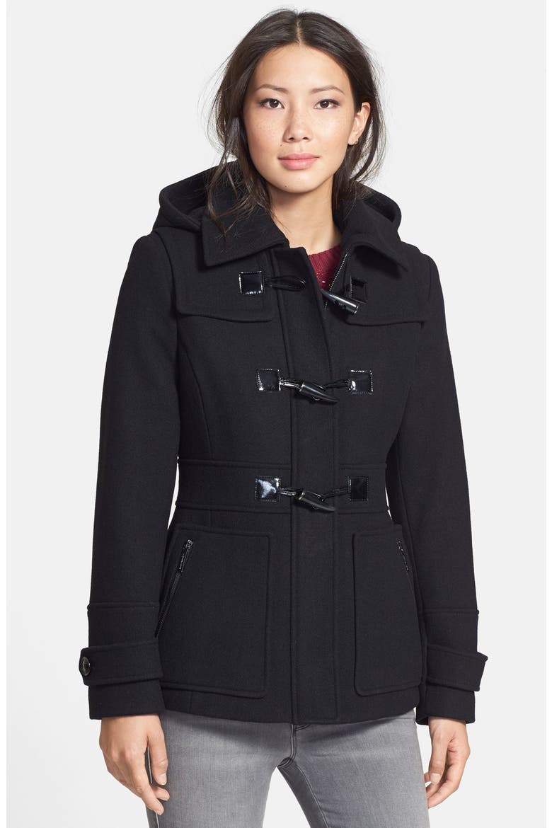 Wool Blend Duffle Coat, Main, color, BLACK
