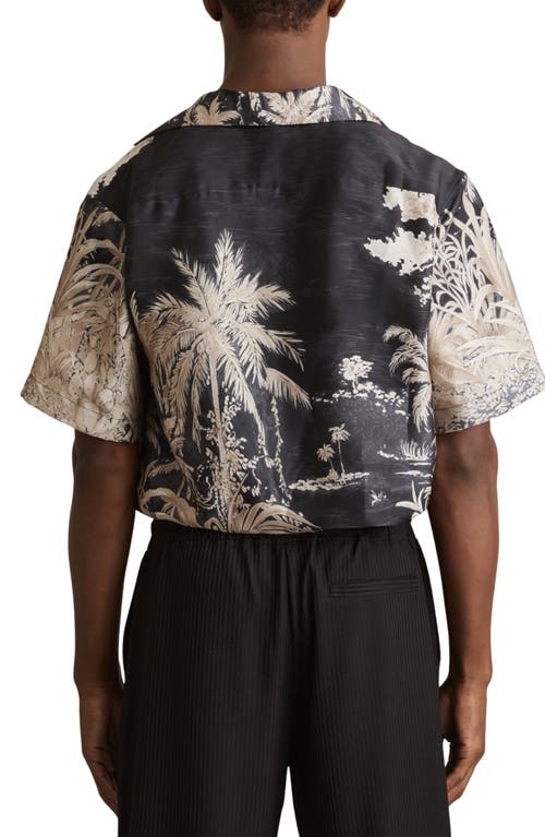 Reiss Black Jungle Print Cuban-collar Shirt In Black