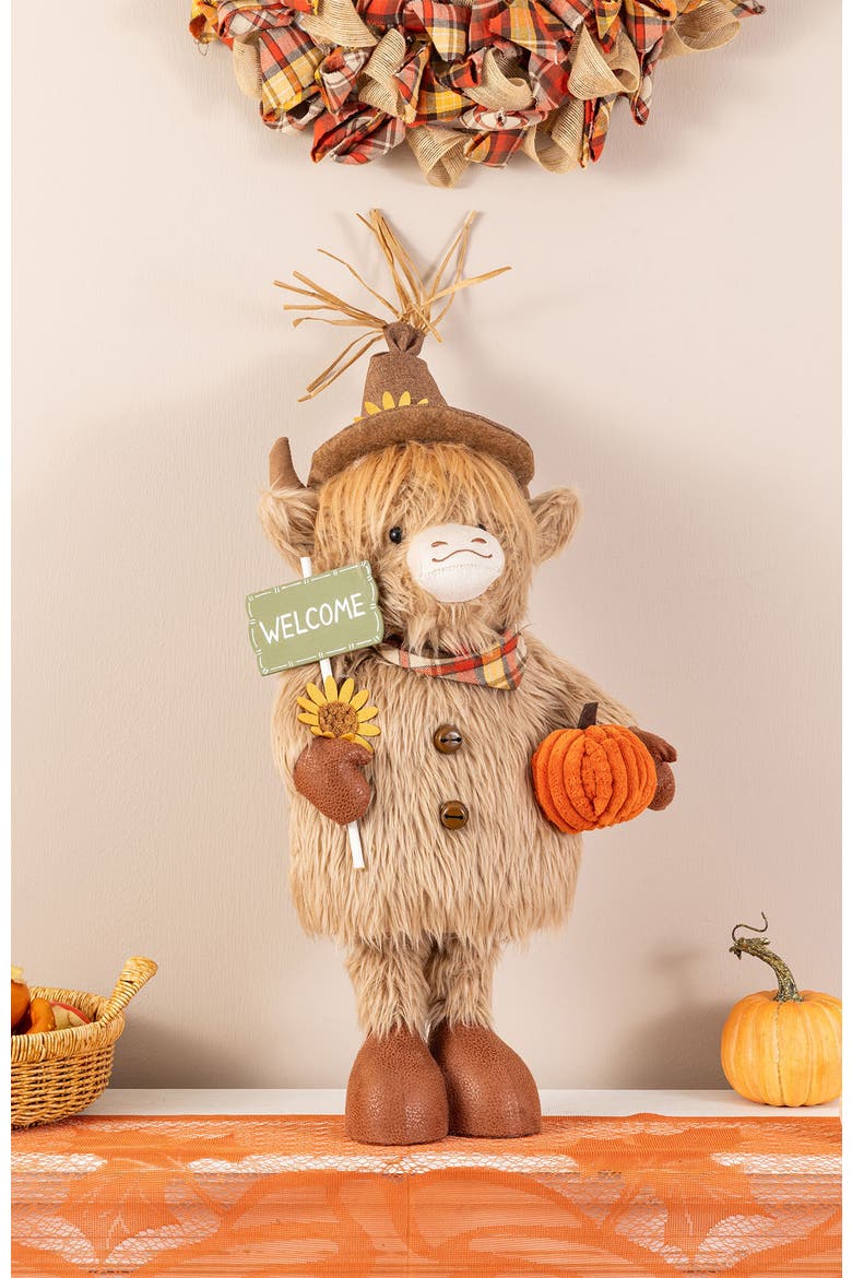 Fall Fabric Highland Cow Pumpkin Dog Porch Decor With Telescoping Legs, Alternate, color, Orange