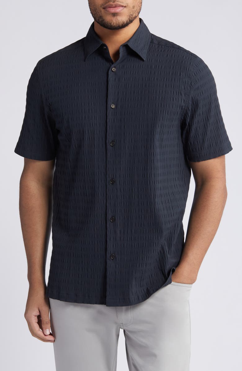 Ted Baker London Verdon Relaxed Fit Solid Short Sleeve Cotton Seersucker Button-Up Shirt, Main, color,