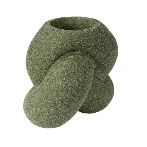 Storied Home Stoneware Tealight/taper Holder, Sand Finish, Green