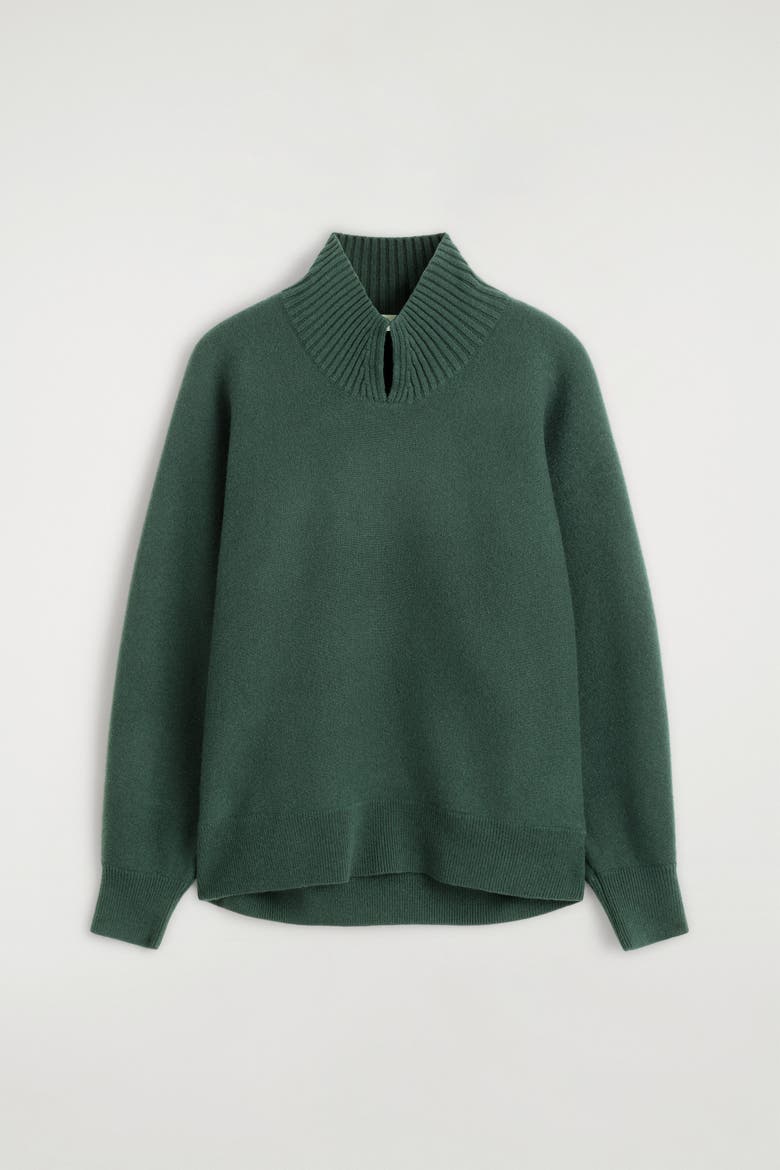 V-Detail Boiled-Wool Mock-Neck Sweater, Alternate, color, FOREST GREEN