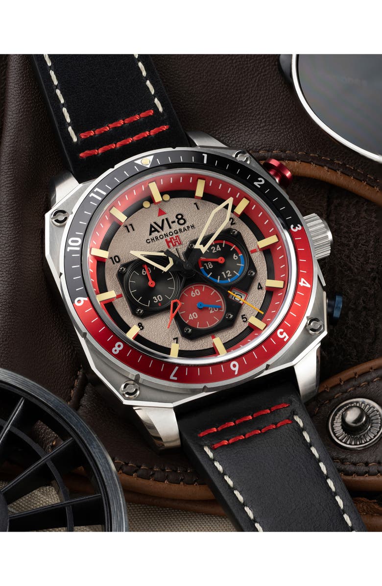 AVI-8 Hawker Hunter Atlas Dual Time Chronograph Bracelet Watch, 44mm, Alternate, color, Grey