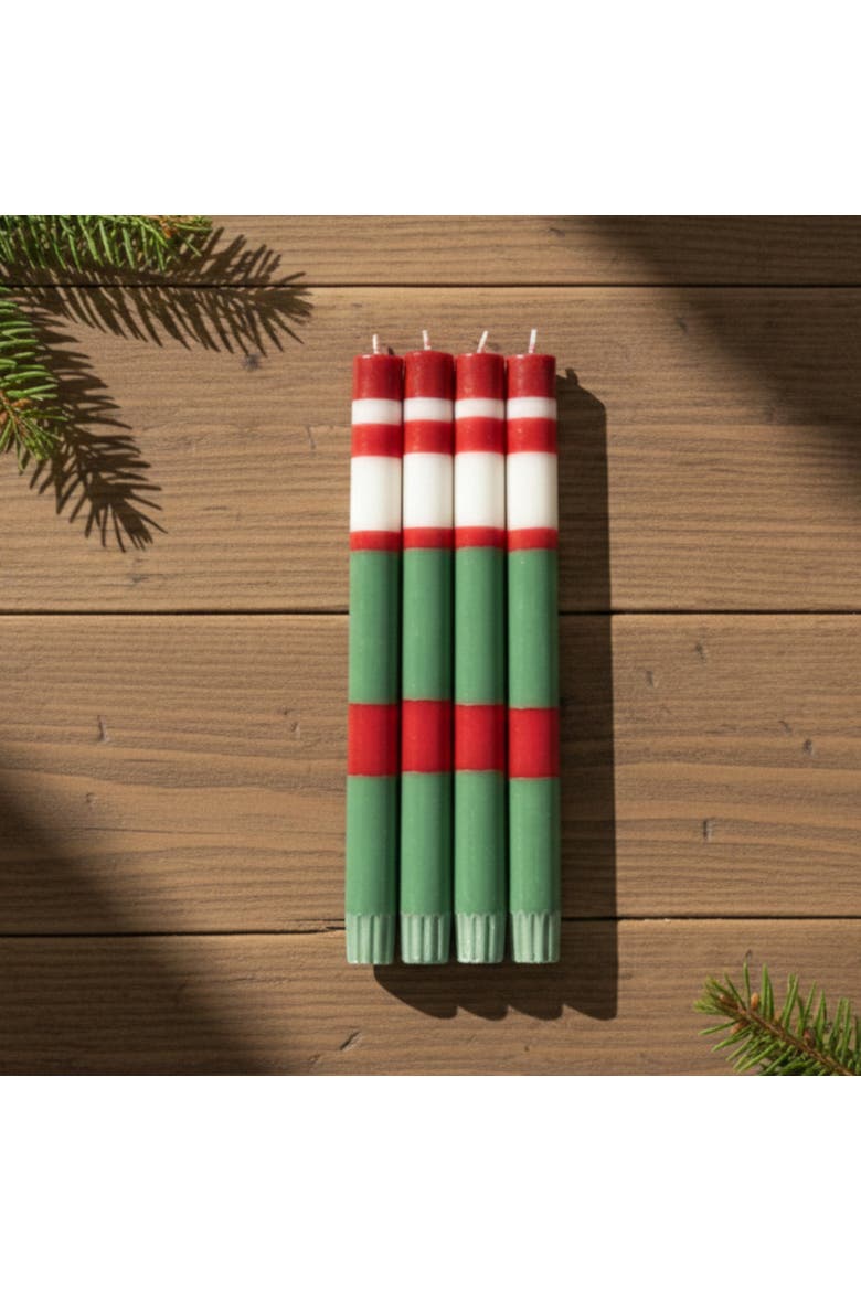 Striped Dinner Candles Holiday Set - Set of 4, Alternate, color, Emerald & Red