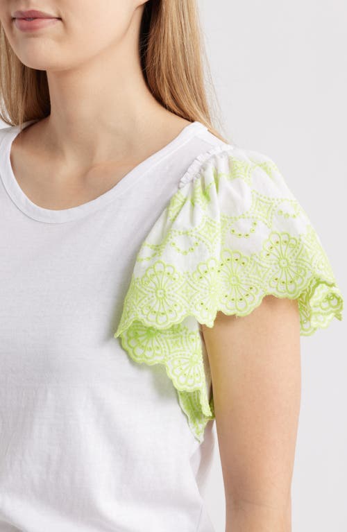 Hatley Eyelet Flutter Sleeve Cotton & Linen T-shirt In White