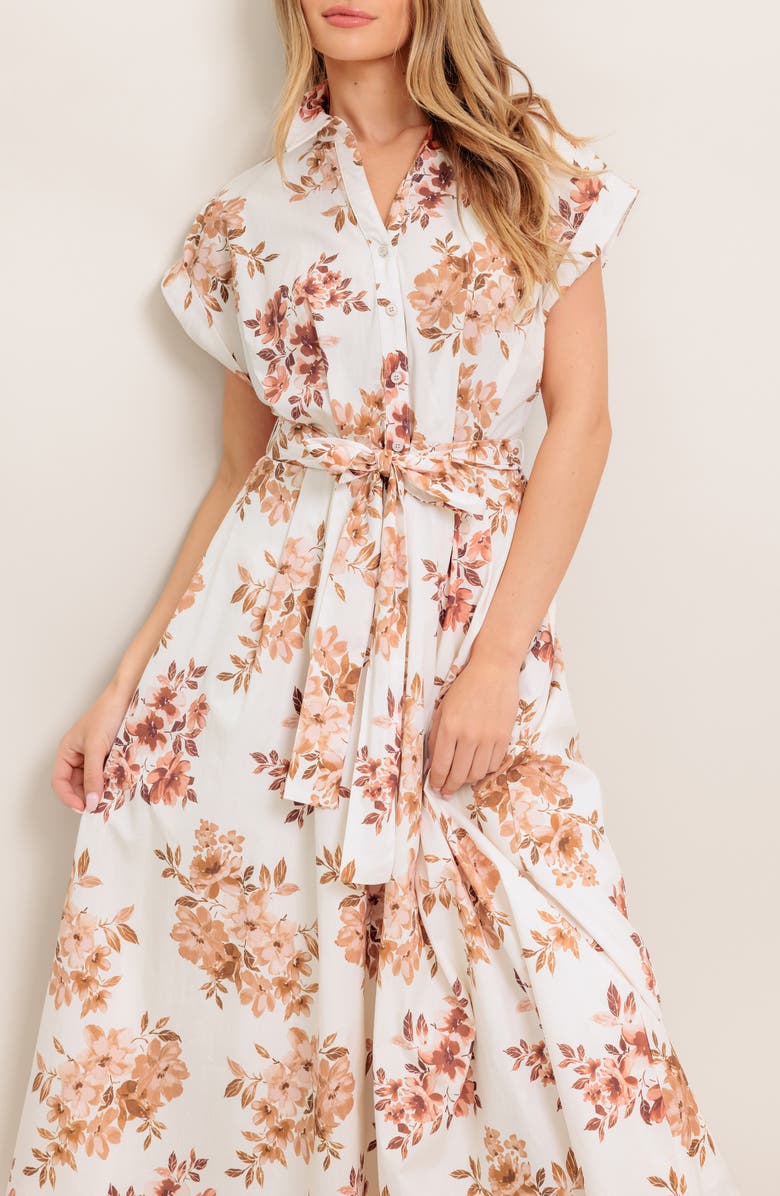 FLYING TOMATO Floral Short Sleeve Cotton Maxi Shirtdress, Alternate, color,