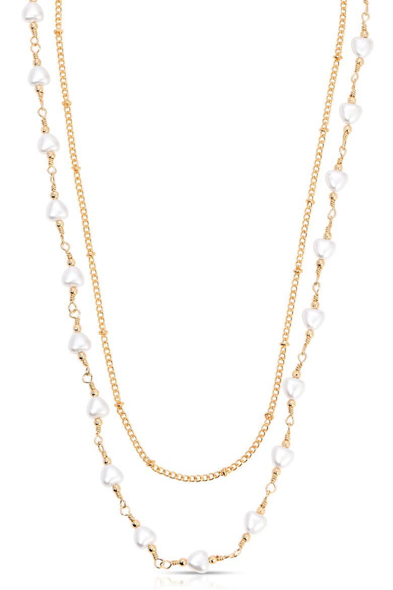 Faux Pearl Double Layer Necklace, Main, color, GOLD