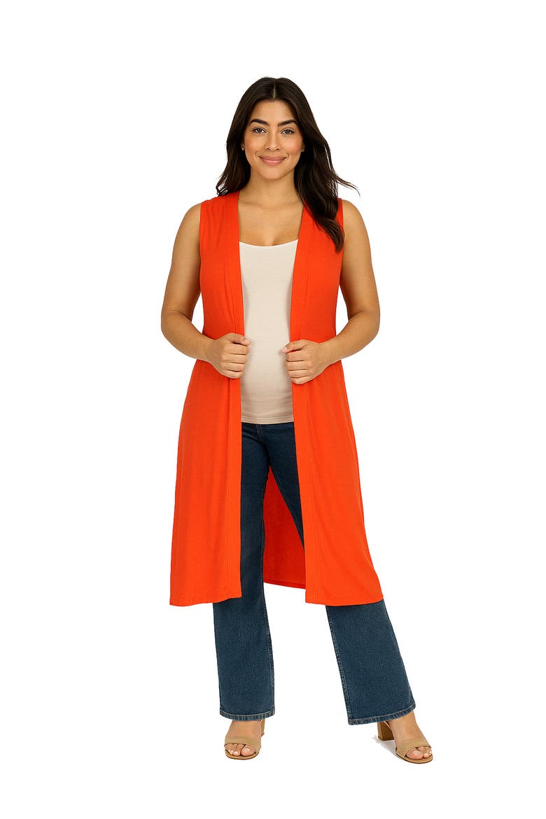 Maternity Sleeveless Long Cardigan with Side Slit, Main, color, Orange