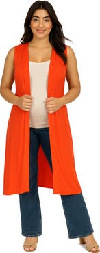 24seven Comfort Apparel Maternity Sleeveless Long Cardigan with Side Slit