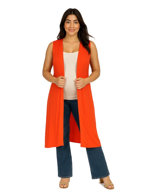 24seven Comfort Apparel Plus Size Asymmetric Open Front Cardigan Sweater In Red