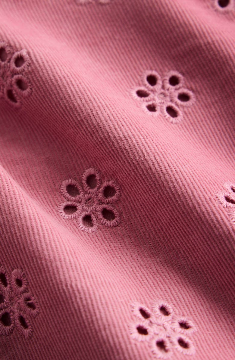 Mini Boden Kids' Floral Eyelet Long Sleeve Cotton Corduroy Dress, Alternate, color, Pink Haze