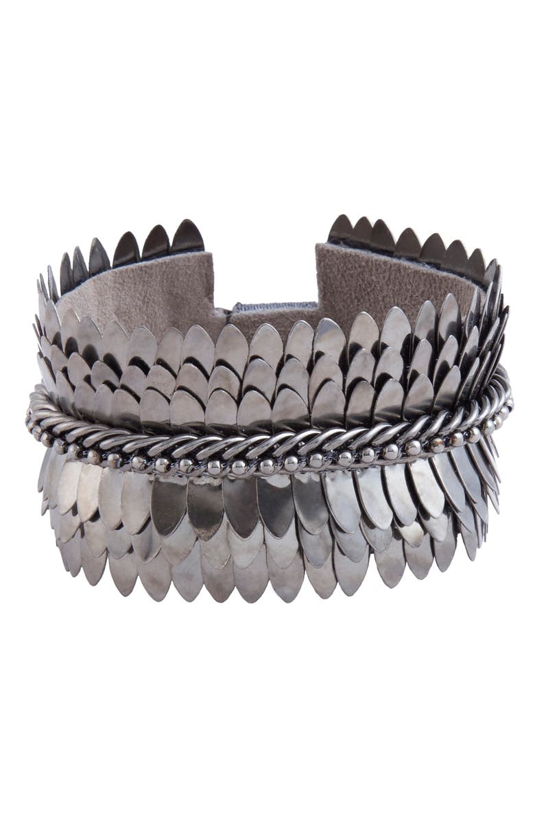 Deepa Gurnani Chiara Cuff Bracelet, Main, color, Gunmetal
