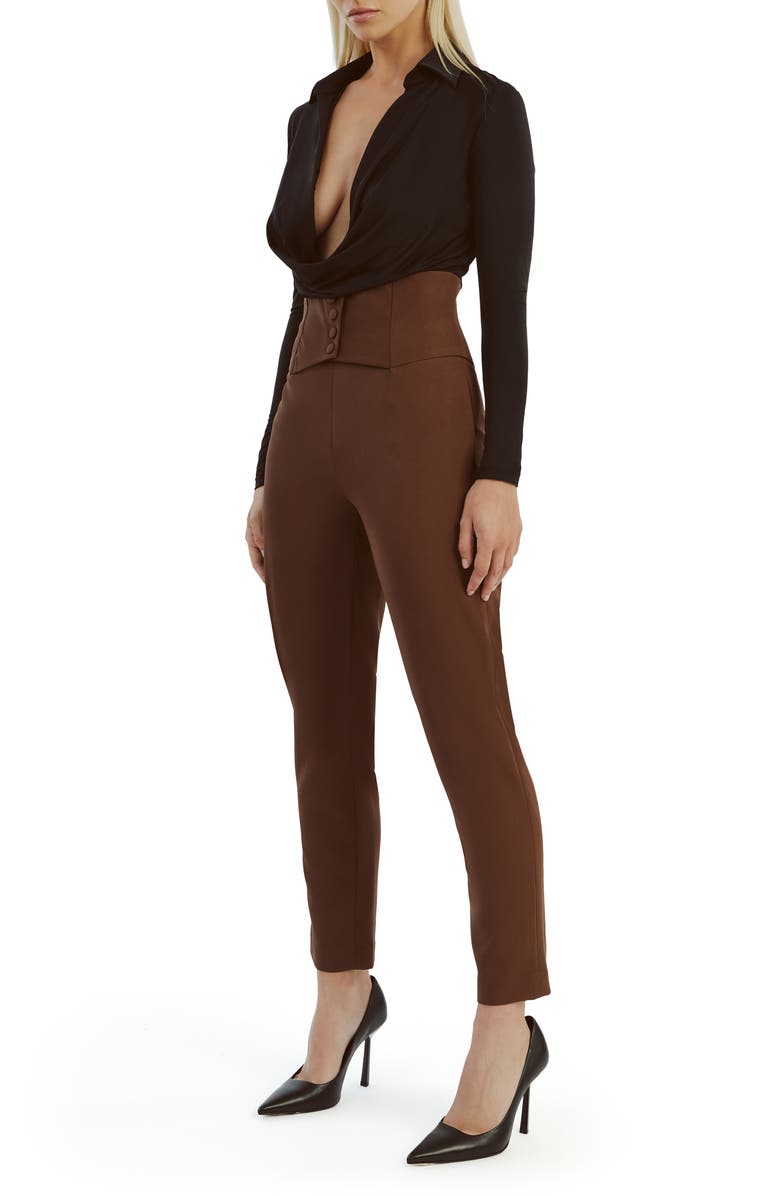 Bardot Lorel Plunge Neck Long Sleeve Bodysuit, Alternate, color, Black