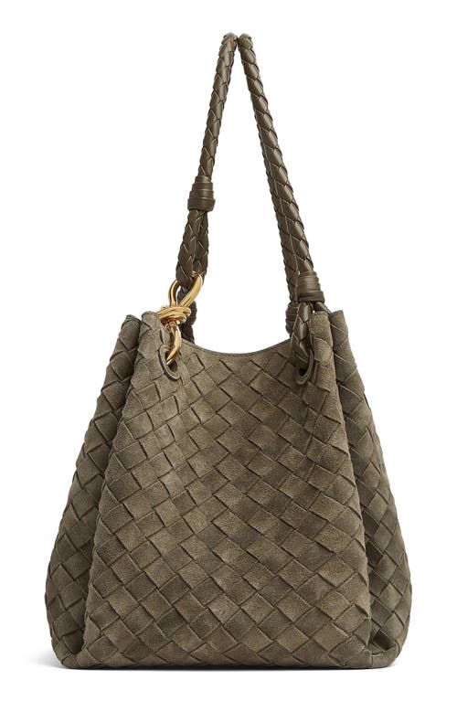 Bottega Veneta Large Parachute Intrecciato Suede Shoulder Bag In Green