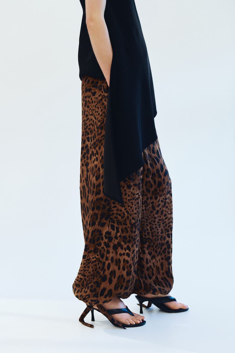 Tie-detail Balloon Trousers, Alternate, color, Brown/leopard print