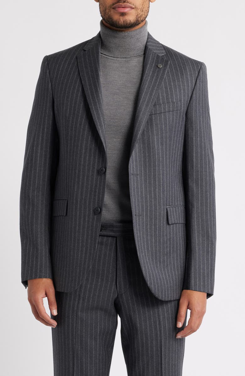 AllSaints Ross Slim Fit Striped Wool Suit, Alternate, color, Charcoal