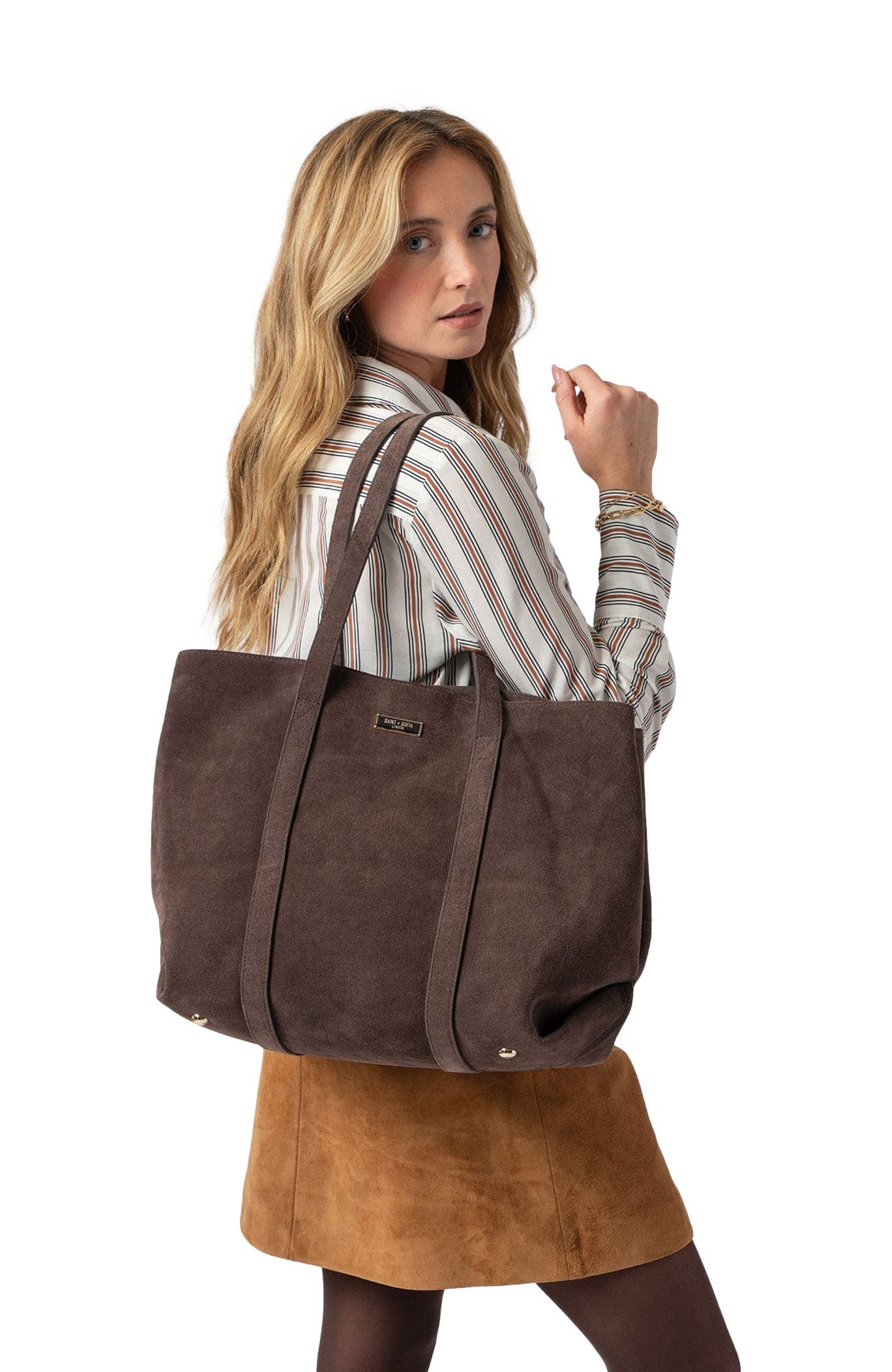 Saint + Sofia Kara Shopper Bag, Alternate, color, Brown