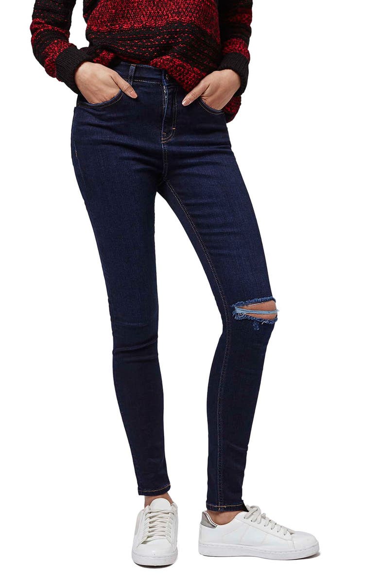 Topshop Moto 'Jamie' Ripped Skinny Jeans, Main, color, 