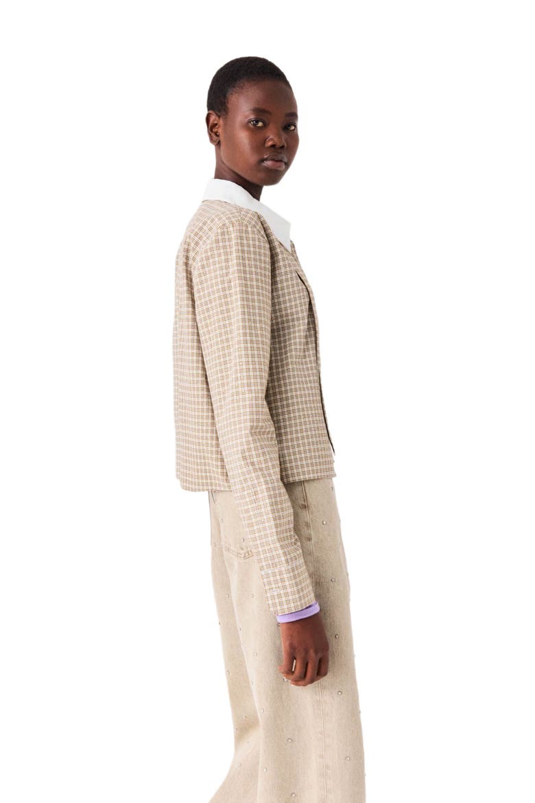 Short rhinestone checked shirt, Alternate, color, Beige