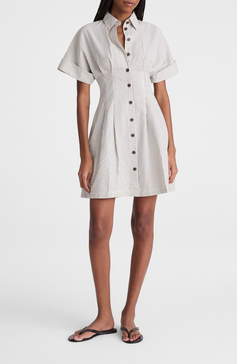 Madewell The Perry Stripe Cotton Seersucker Mini Shirtdress, Main, color, Black Vintage Ivory Yarndye