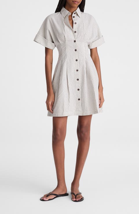 The Perry Stripe Cotton Seersucker Mini Shirtdress