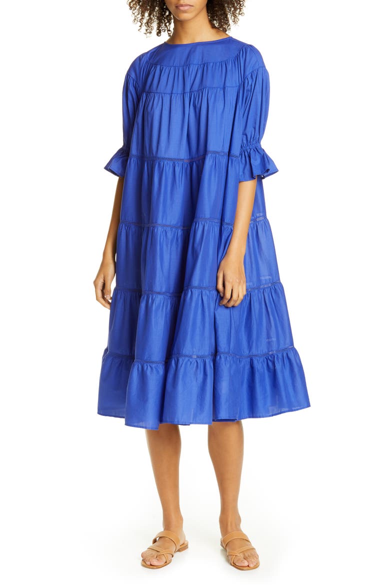 Paradis Open Tier Cotton Midi Dress (Nordstrom Exclusive), Main, color, LAPIS