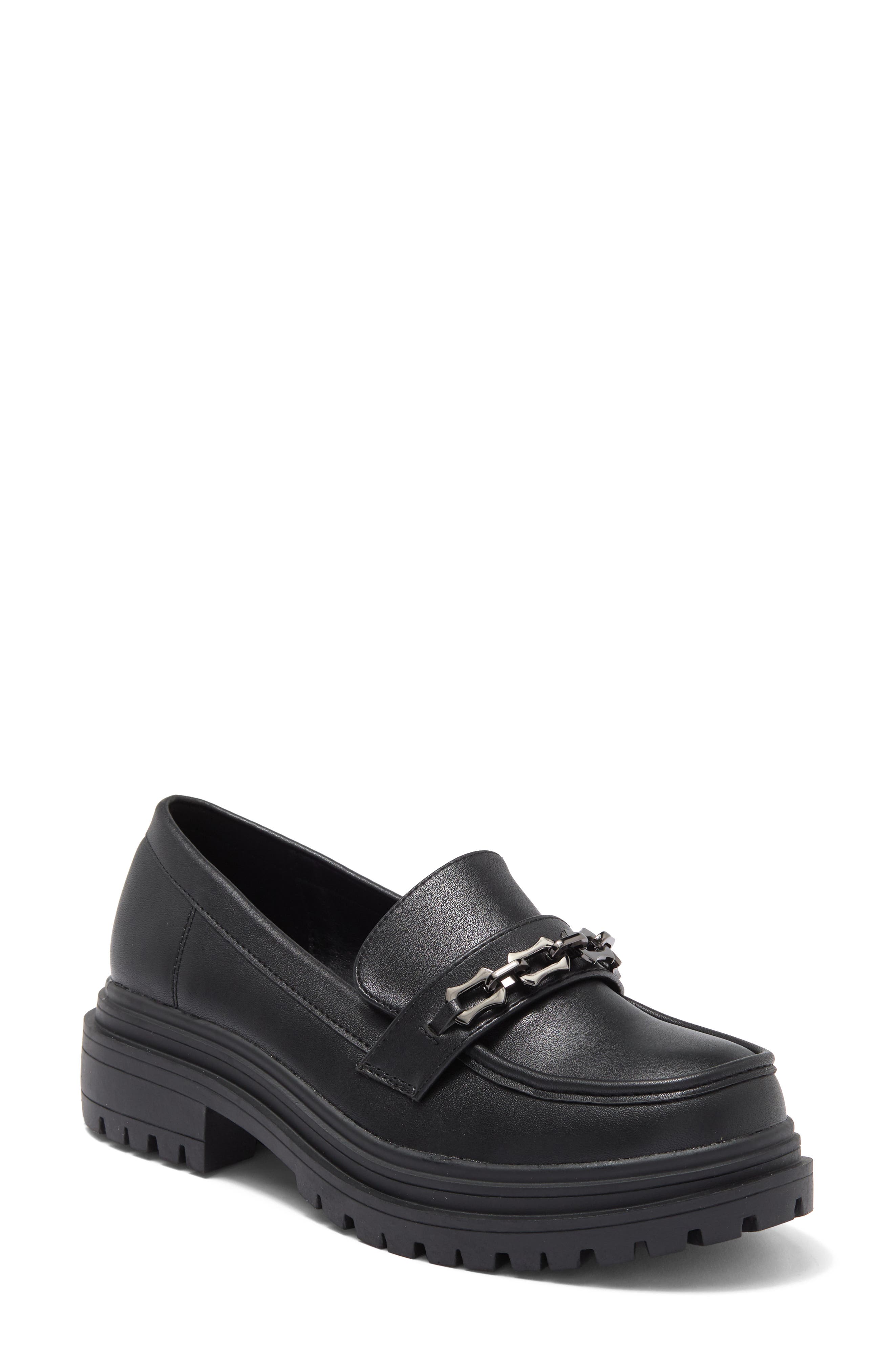 Chain Detail Platform Lug Loafer, Main, color, BLACK