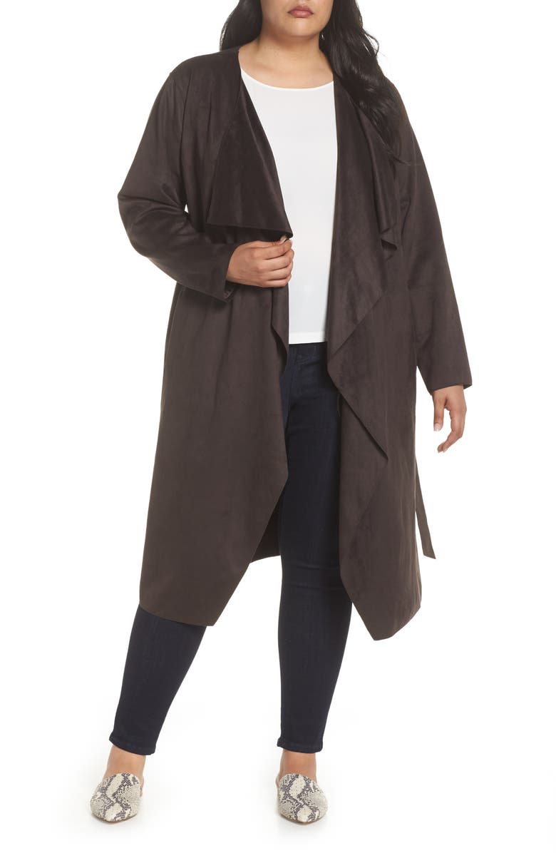Halogen<sup>®</sup> Faux Suede Front Drape Trench Coat, Main, color, 