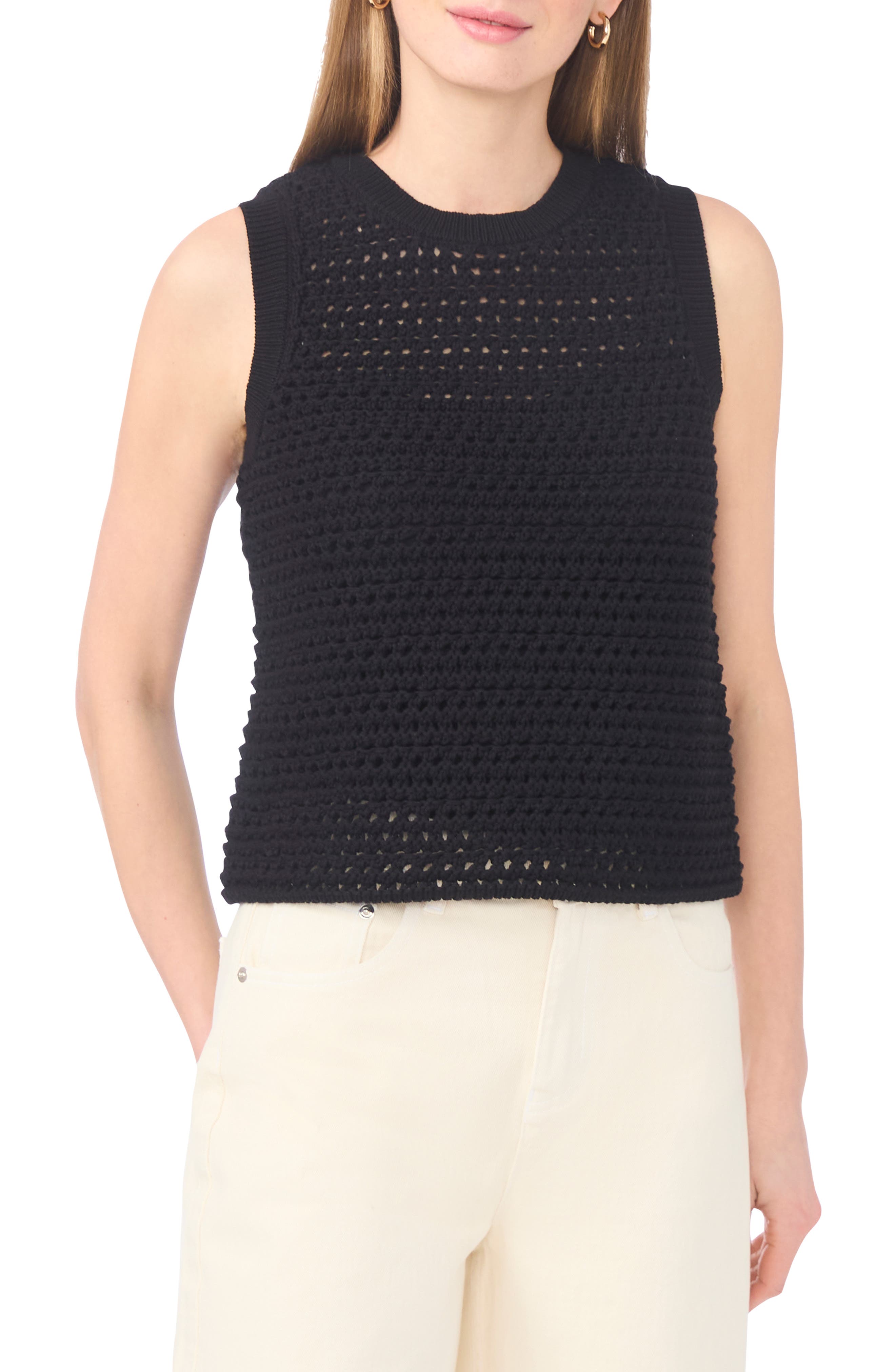 1.STATE Open Stitch Cotton Blend Sweater Tank