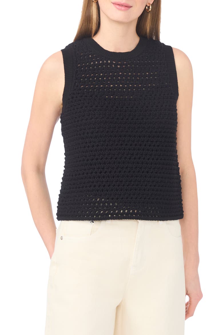 Open Stitch Cotton Blend Sweater Tank, Main, color, RICH BLACK