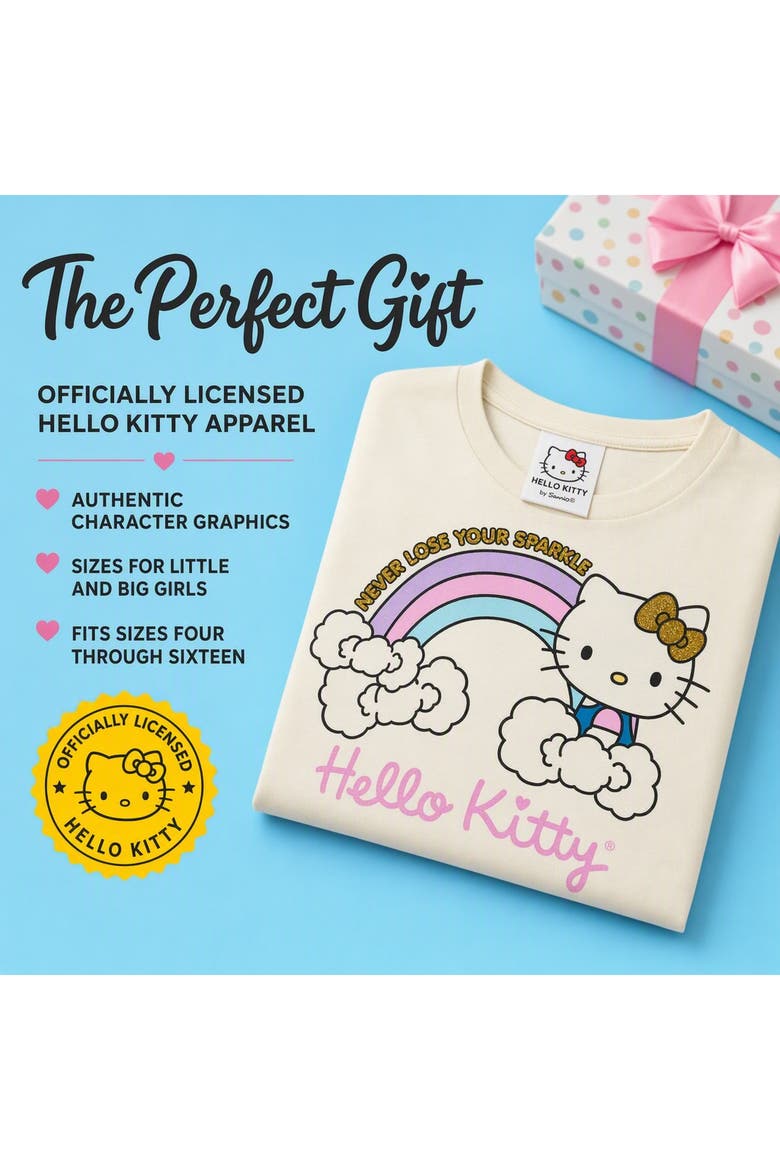 Glitter Short Sleeve T-Shirt, Alternate, color, Vanilla Hello Kitty