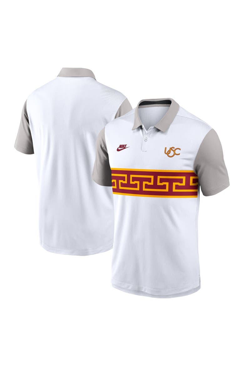 Men's Nike White/Gray USC Trojans Athletic Prep Legacy Logo Vapor Performance Polo, Alternate, color, White