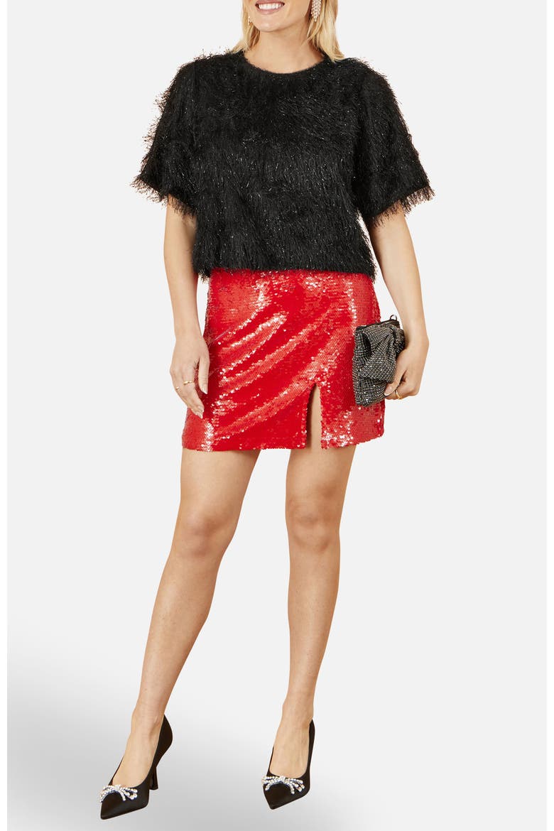 Sequin Mid Waist Mini Skirt, Alternate, color, Red