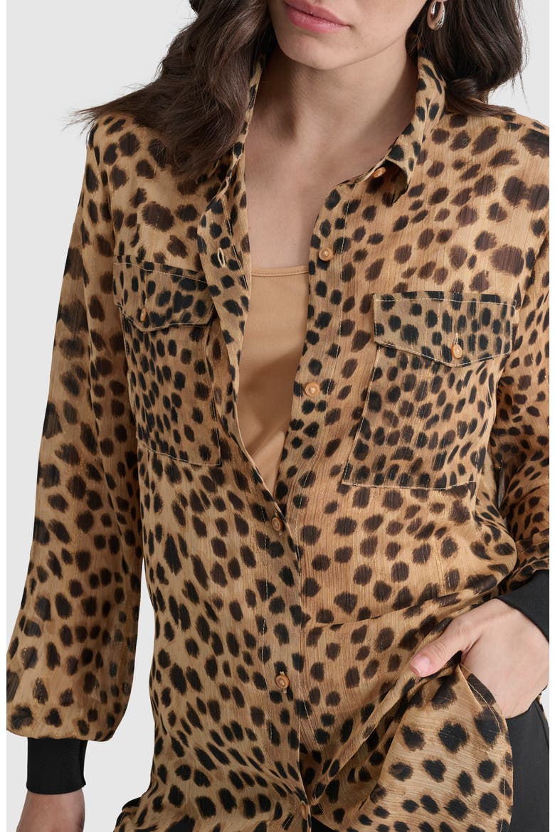 Metallic Animal Print Button-Up Shirt, Alternate, color, CHEETAH REPEAT