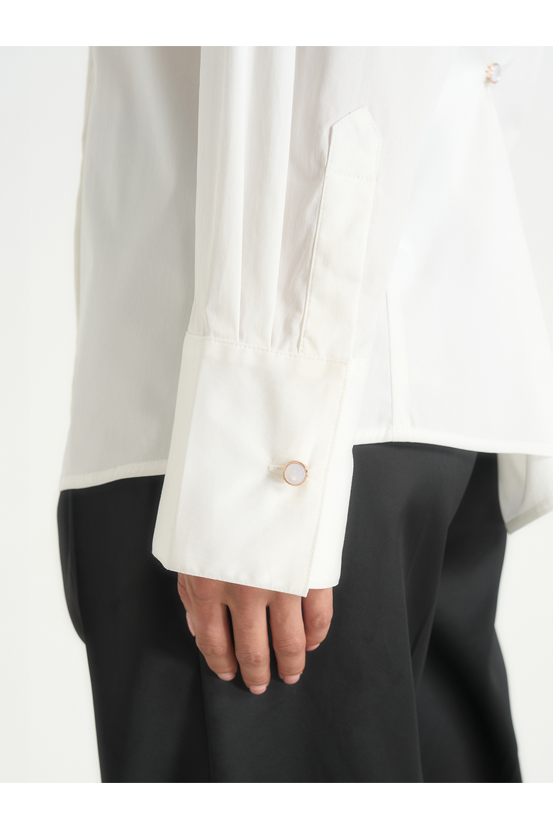 Hope Oversized Pleated Tuxedo Cotton Shirt, Alternate, color, White
