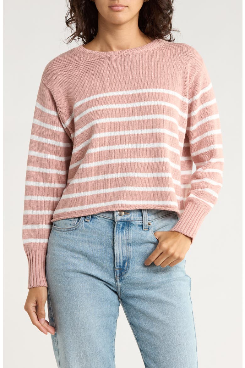 Stripe Boxy Crop Cotton Blend Sweater, Main, color, MISTY ROSE/ CREM