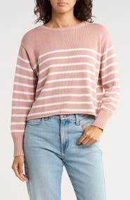 Vigoss Stripe Boxy Crop Cotton Blend Sweater