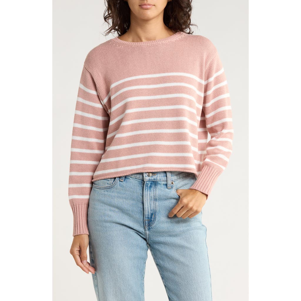 Vigoss Stripe Boxy Crop Cotton Blend Sweater In Pink