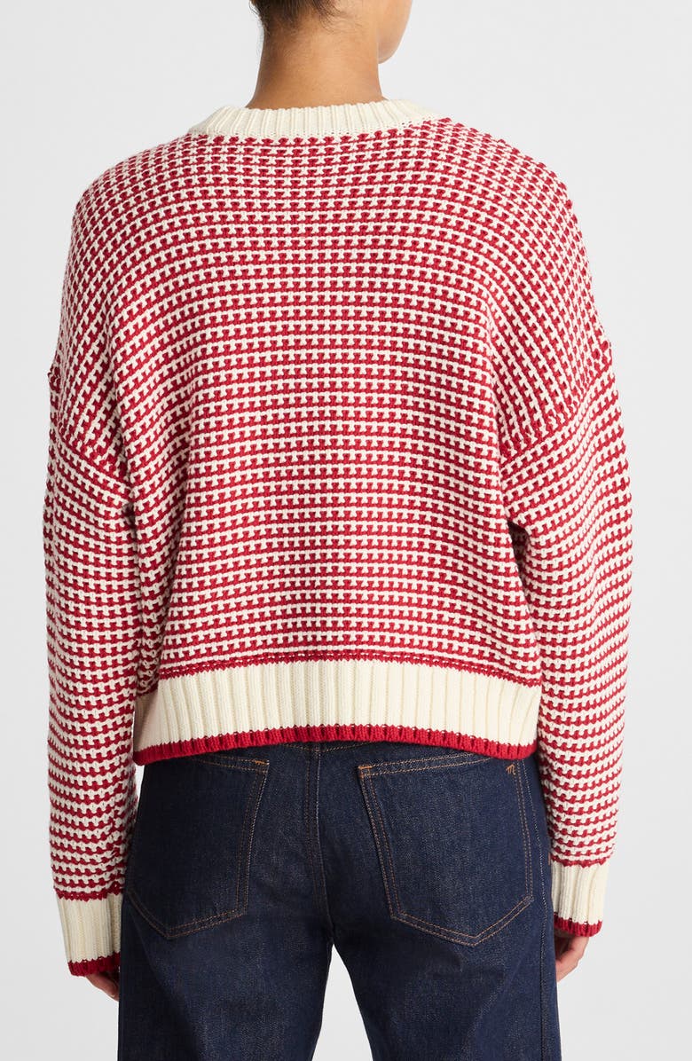 Madewell Textured Stitch Cotton Crewneck Sweater, Alternate, color, Crimson And Ivory Combo
