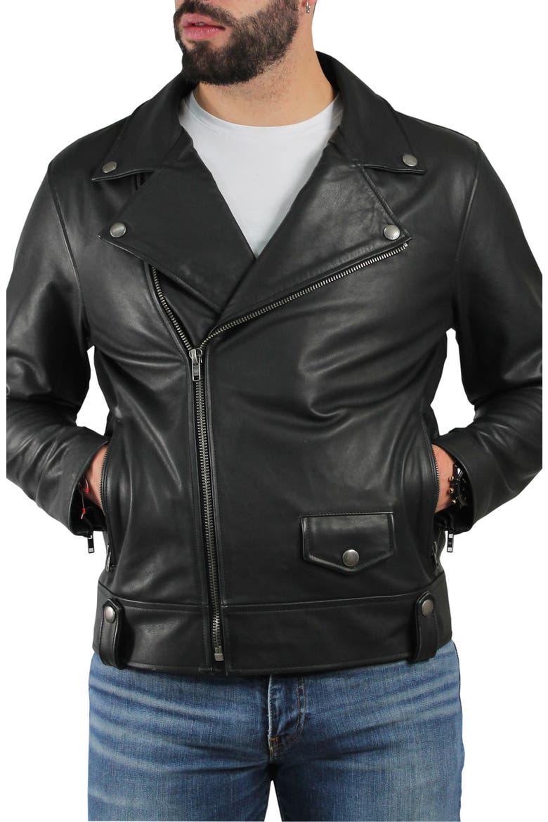 Leather Biker Jacket, Main, color, BLACK